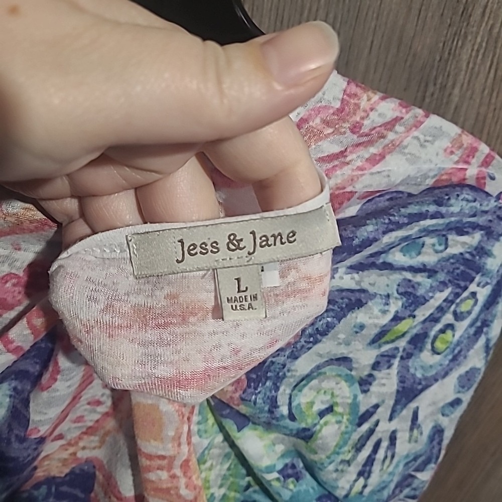 Jess & Jane Burnout 3/4 Sleeve Shirt Size L Multicolor Paisley Artsy Semi-Sheer - Picture 7 of 9